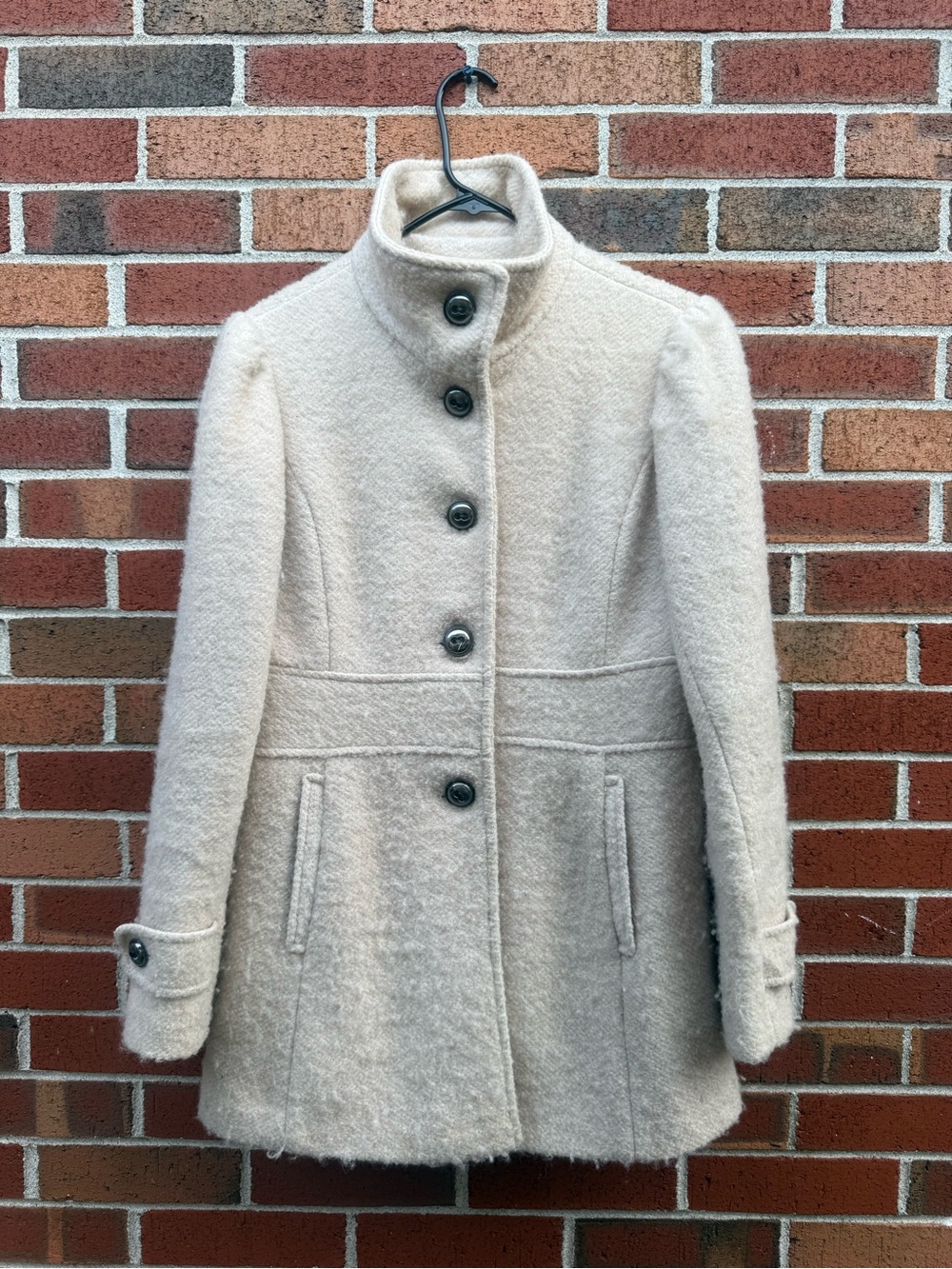 Kenneth Cole New York Cream Wool Blend Button Front Coat Size 8